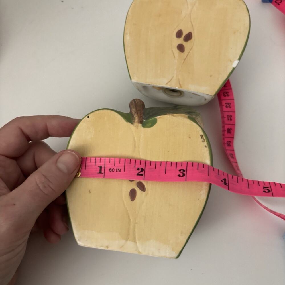 Ceramic Green Apple Salt & Pepper 4” Goes Together As 1 Apple - Picture 7 of 7